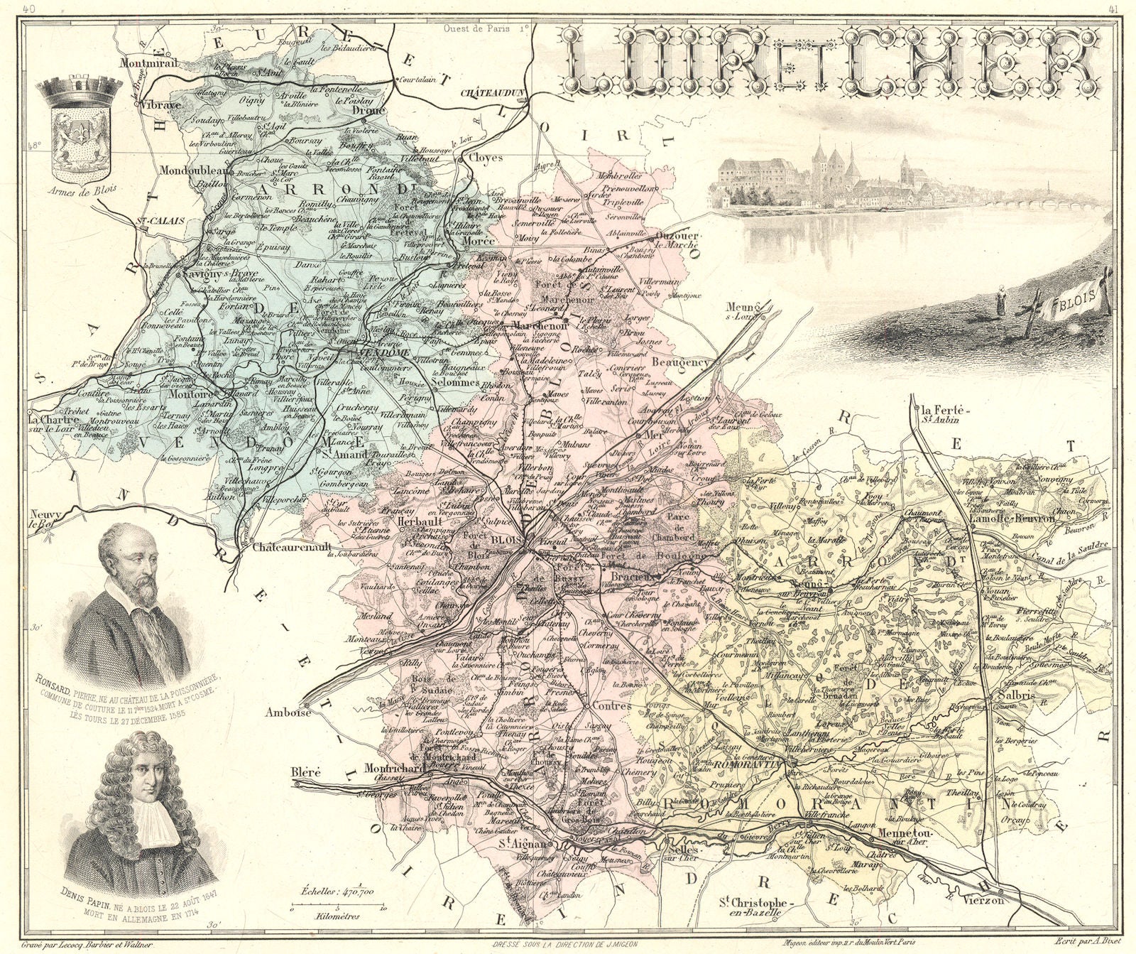 LOIR-ET-CHER. Loir-et-Cher département.  Blois vignette. Vuillemin 1903 map